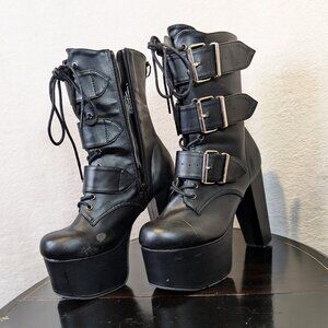 Demonia Cult  high black Vegan Leather Boots 9 Womens